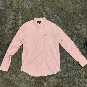 American Eagle pink and white striped button down
